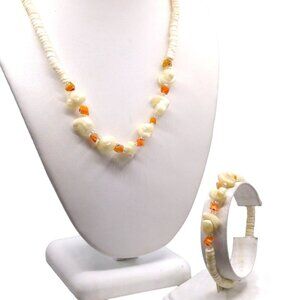 Vintage Heishi Beads Necklace and Bracelet with Mother of Pearl Nuggets and Mill